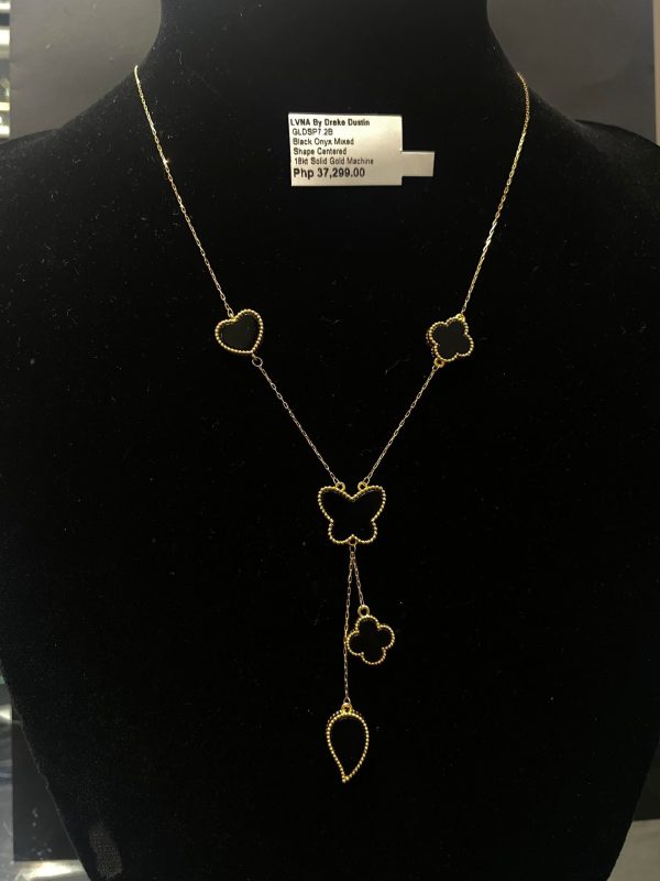 Golden Black Onyx Mixed Shape Fine Gold Necklace 18kt For Cheap