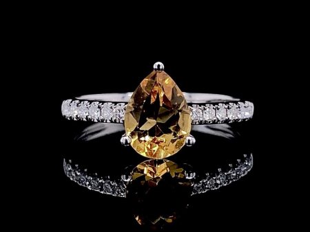 Teardrop Yellow Citrine Gemstones Diamond Ring 14kt Online Sale