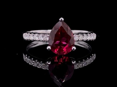 Teardrop Ruby Gemstones Diamond Ring 14kt Hot on Sale