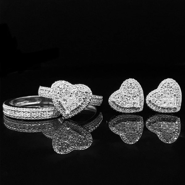 Twin Heart 2nd Gen Diamond Jewelry Set 14kt For Cheap