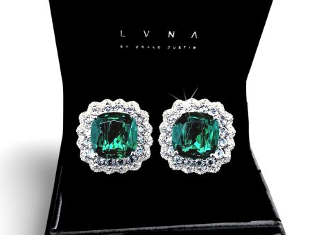 #LVNA2024 | Diamantes Green Emerald Halo Cushion Gemstones Diamond Earrings 14kt Cheap