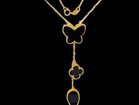 Golden Black Onyx Mixed Shape Fine Gold Necklace 18kt For Cheap