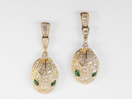 Golden Serpent Diamond Earrings 14kt For Sale