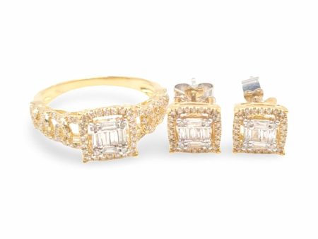 NEW Golden Classic Square Edged Diamond Jewelry Set 14kt Sale