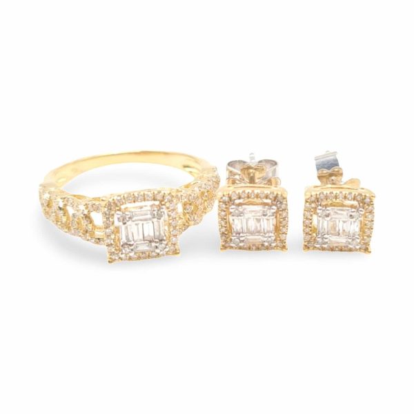 NEW Golden Classic Square Edged Diamond Jewelry Set 14kt Sale