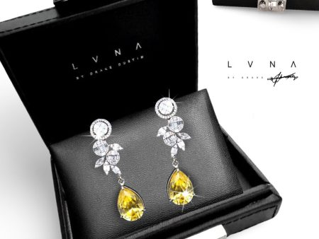 LVNA Signatures 8.00ct   8.00ct Yellow Gem-Grade Pear Brilliant Citrine Gemstones Dangling Diamond Earrings 18kt Supply