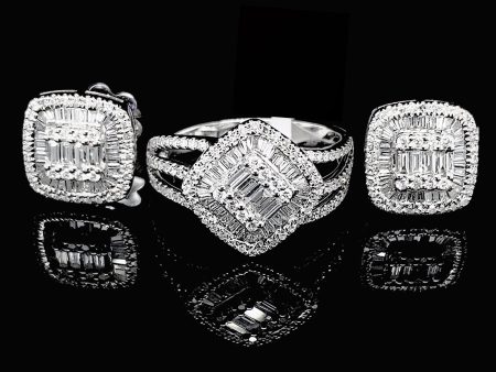 Large Impacted Cushion Statement Diamond Jewelry Set 14kt Online Hot Sale