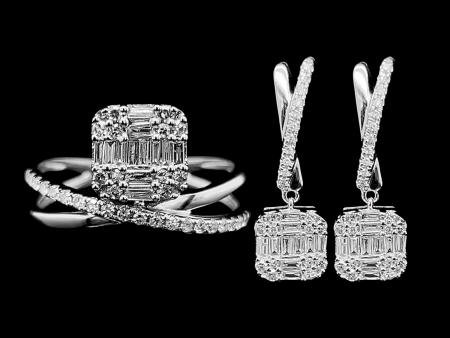 Square Paved Dangling Diamond Jewelry Set 14kt For Discount