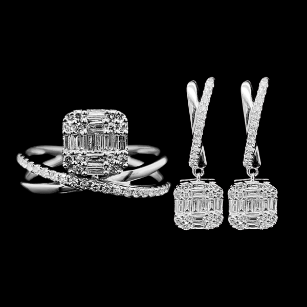 Square Paved Dangling Diamond Jewelry Set 14kt For Discount