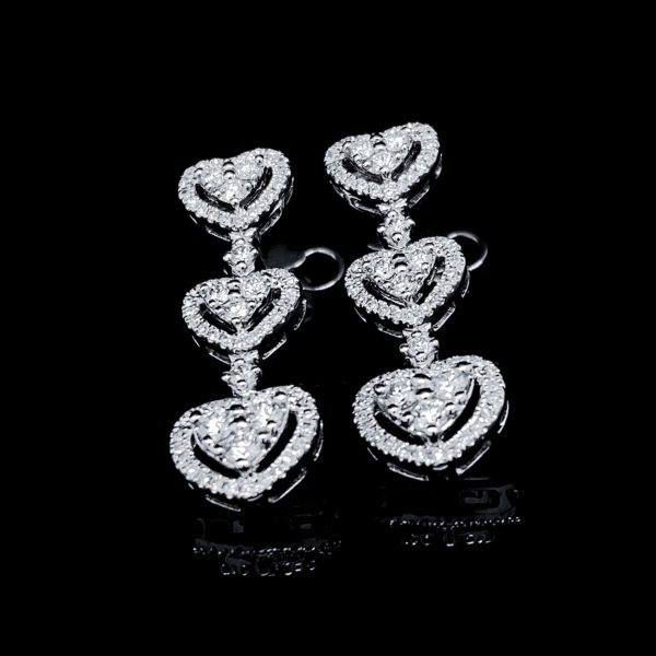 Trio Heart Dangling Diamond Earrings Cheap