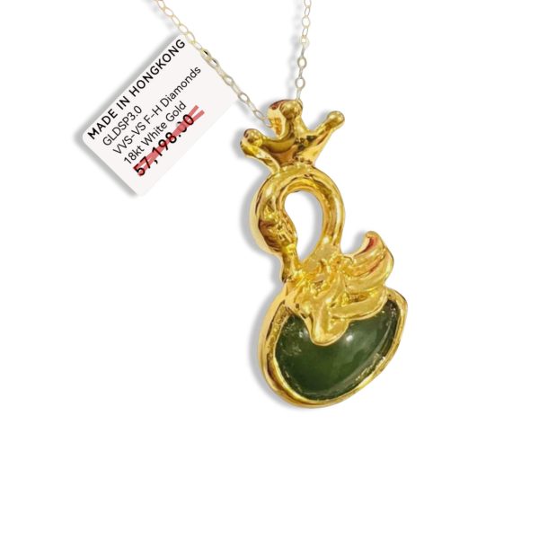 #GOLD2024 | 18K Golden Jade Swan Necklace Classic Chain 18” For Cheap