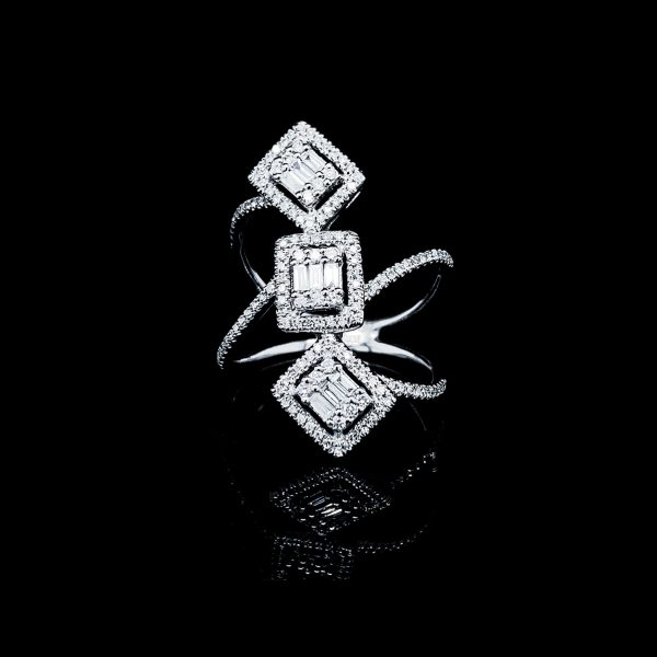 Trio Square Deco Diamond Ring 14kt Sale