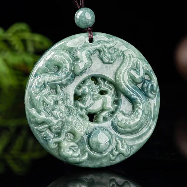 THE VAULT | Natural Dragon Horse Spirit Hand Carved Jadeite Necklace Discount