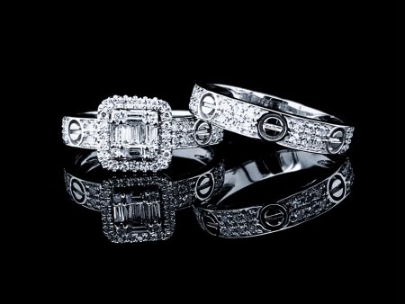 PREORDER | Square Paved Band Twin Pair Diamond Ring 14kt For Discount