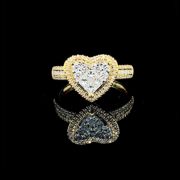 PREORDER | Golden Heart Twin Pair Paved Band Invisible Setting Diamond Ring 14kt on Sale