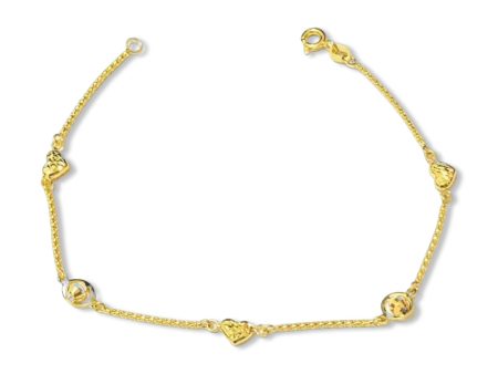 #GOLD2024 | 18K Golden Heart and Ball Station Bracelet Online Hot Sale