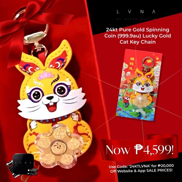 THE VAULT | 24K Pure Gold Spinning Coin (999.9au) Lucky Gold Cat Key Chain Hot on Sale