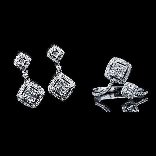 PREORDER | Classic Cushion Twin Diamond Jewelry Set 14kt For Sale