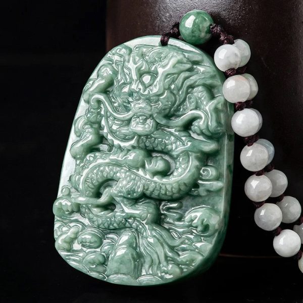 The Vault | Large Premium Hand Carved Dragon Jadeite Long Drop Necklace Online