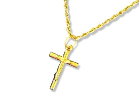 #GOLD2024 | 18K Golden Small Cross Necklace Rope Chain 17.5” Online Sale