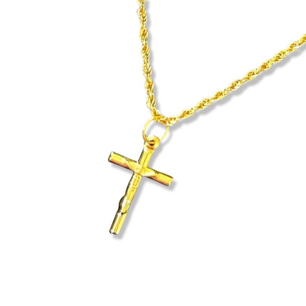 #GOLD2024 | 18K Golden Small Cross Necklace Rope Chain 17.5” Online Sale