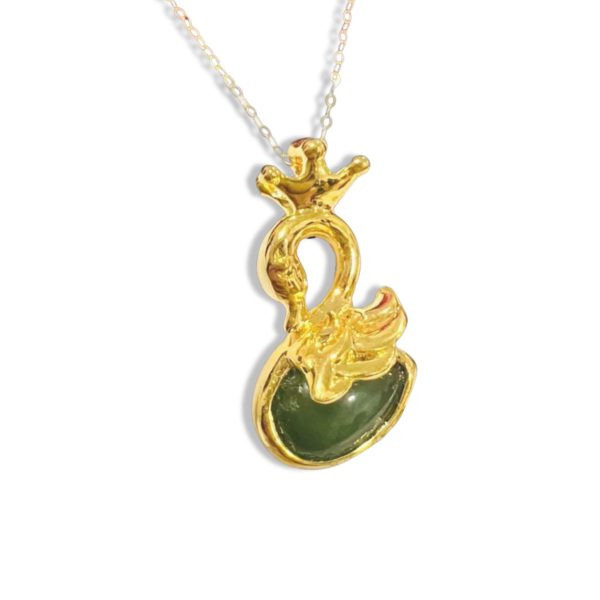 #GOLD2024 | 18K Golden Jade Swan Necklace Classic Chain 18” For Cheap