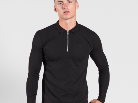 Gatten Long Sleeve Polo Shirt - Black Hot on Sale