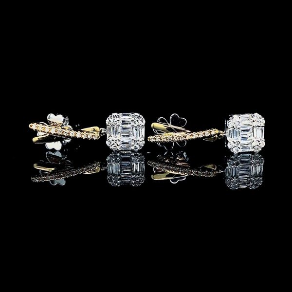 Two Tone Square Paved Diamond Dangling 14kt Hot on Sale