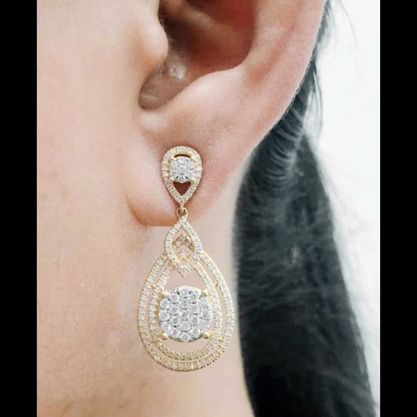 PREORDER | Golden Round Halo Dangling Diamond Earrings 14kt Online Sale