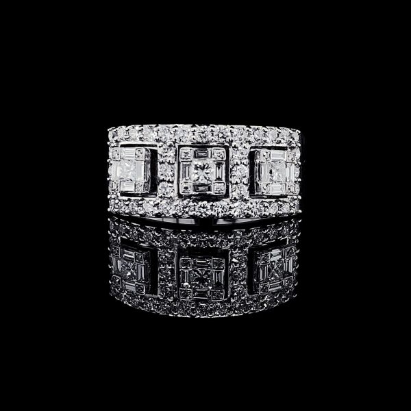 Trio Square Halo Diamond Ring 18kt on Sale