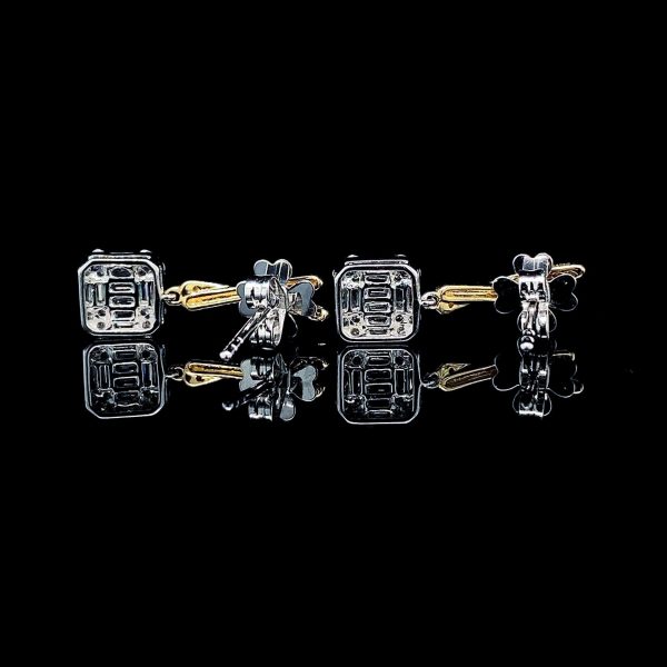 Two Tone Square Paved Diamond Dangling 14kt Hot on Sale