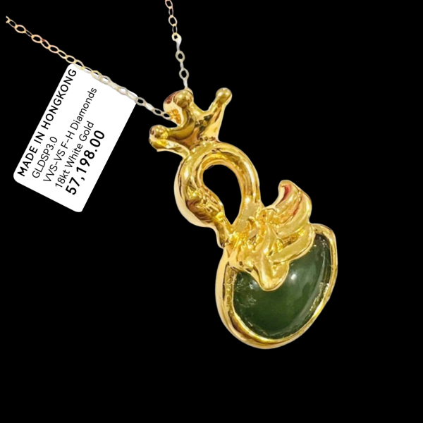 #GOLD2024 | 18K Golden Jade Swan Necklace Classic Chain 18” For Cheap