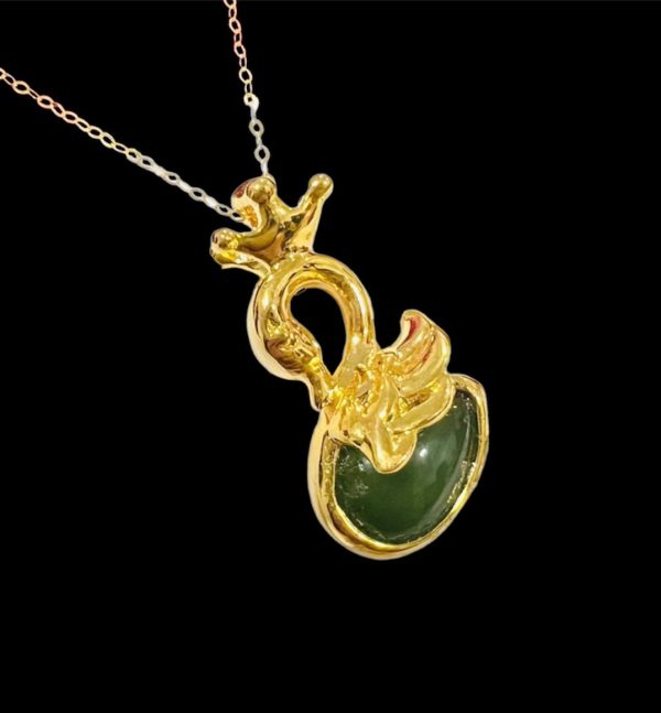 #GOLD2024 | 18K Golden Jade Swan Necklace Classic Chain 18” For Cheap