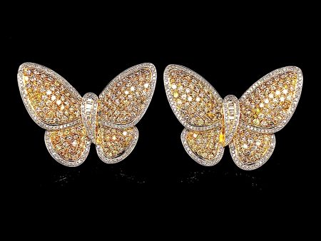 Yellow & White Diamond Paved Butterfly Earrings Online Sale