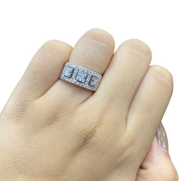 Trio Square Halo Diamond Ring 18kt on Sale