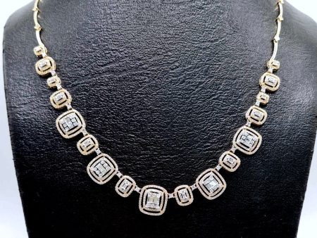 PREORDER | Golden Cushion Halo Station Diamond Necklace 14kt For Cheap