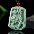 THE VAULT | Natural Magpie Peony Flower Hand Carved Jadeite Necklace on Sale