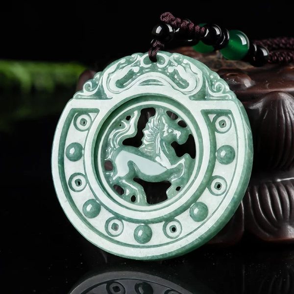 THE VAULT | Natural Horse Hand Carved Jadeite Necklace on Sale