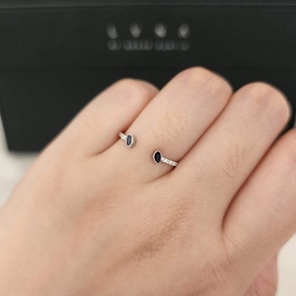 Twin Blue Sapphire Diamond Ring 18kt Online now