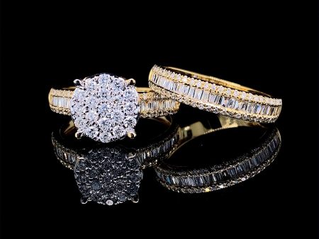 PREORDER | Golden Round Paved Band Twin Pair Diamond Ring 14kt Sale