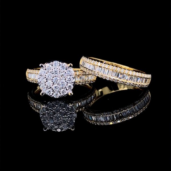 PREORDER | Golden Round Paved Band Twin Pair Diamond Ring 14kt Sale