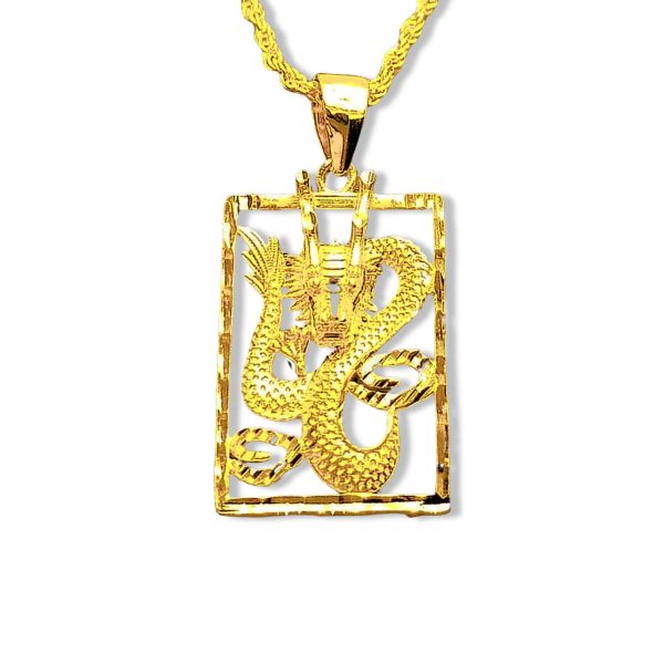 #GOLD2024 | 18K Golden Lucky Dragon Necklace Rope Chain 17.5” Fashion