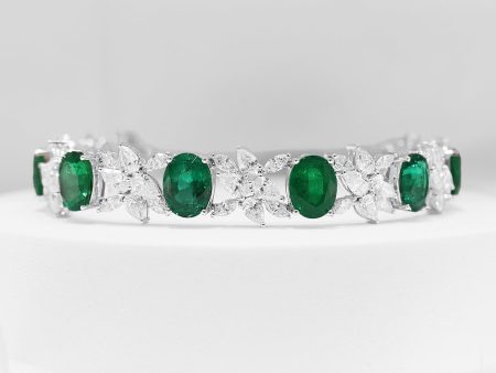 “The Veronica” LVNA Signatures Colombian Emerald Marquise Cluster Deco Diamond Necklace Choker & Bracelet 18kt | (Acquired) For Cheap