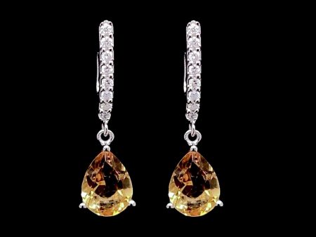 Teardrop Yellow Citrine Gemstones Dangling Diamond Earrings 14kt Fashion