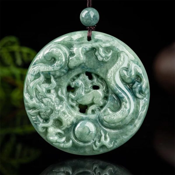 THE VAULT | Natural Dragon Horse Spirit Hand Carved Jadeite Necklace Discount