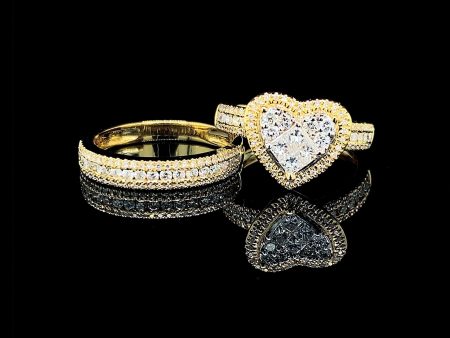 PREORDER | Golden Heart Twin Pair Paved Band Invisible Setting Diamond Ring 14kt on Sale