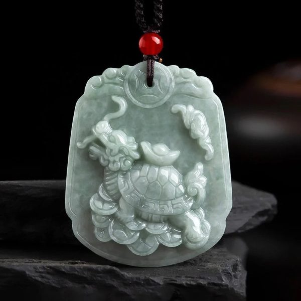 The Vault | Genuine Natural Dragon Turtle Hand Carved Jadeite Necklace For Sale