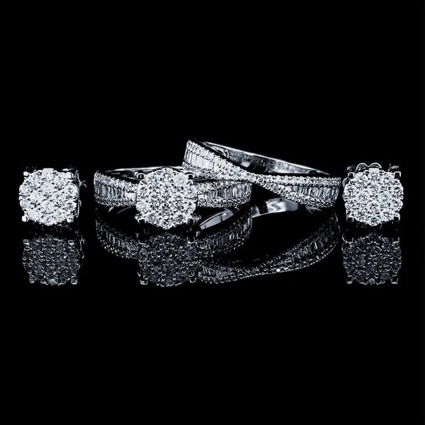 NEW Classic Round Paved Twin Pair Diamond Jewelry Set 14kt Sale