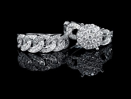 PREORDER | Round Chain Twin Pair Paved Band Diamond Ring 14kt Hot on Sale