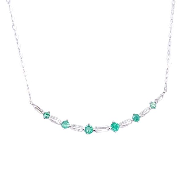 Smiley Station Baguette Green Emerald Gemstones Diamond Necklace 18kt Online